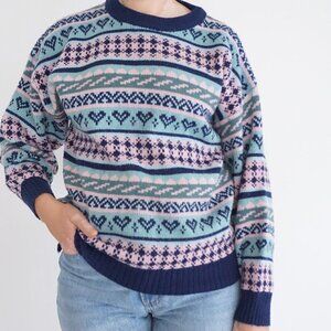 Vintage Perspective Sweater Fair Isle Knit Pink Blue Navy Striped 90s Preppy S